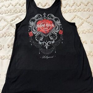 Hard Rock Cafe Hollywood Black Tank with Red rose Design